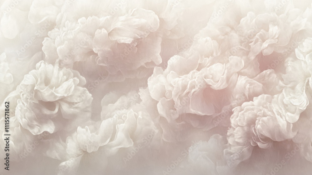 Abstract image of swirling white and beige smoke, resembling delicate flowers. Abstract image of swirling white and beige smoke, resembling delicate flowers.