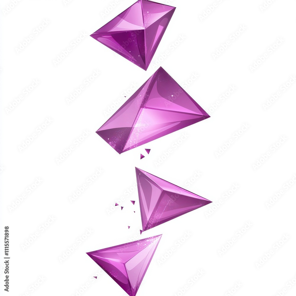 Abstract image of three purple geometric shapes falling. Abstract image of three purple geometric shapes falling.