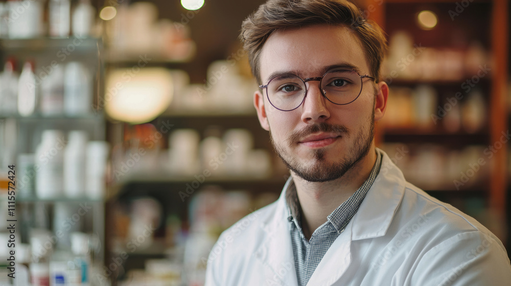 Fototapeta premium Confident young pharmacist in a modern pharmacy setting