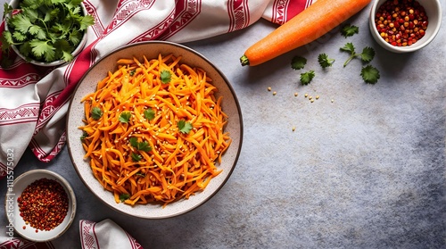 Morkovcha Salat Spicy Shredded Carrot Salad with Asian Flavors (Kyrgyzstan Cuisine) photo