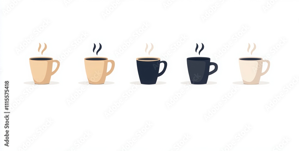 Obraz premium 4 vector coffee cups on white background. coffee cups with steam