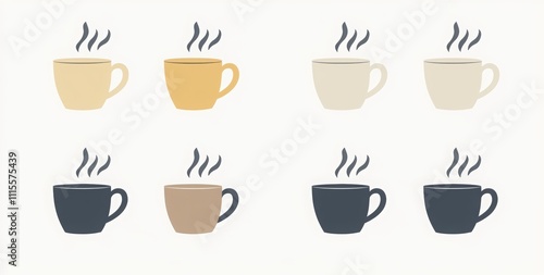 Wallpaper Mural 4 vector coffee cups on white background. coffee cups with steam Torontodigital.ca