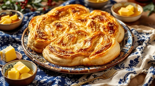 Katlama Patir Kyrgyz Layered Bread Brushed with Butter and Sesame (Kyrgyzstan Cuisine) photo