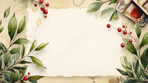 christmas or new year greeting card with hollyberry photo