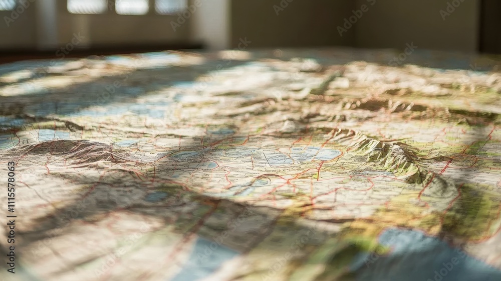 Fototapeta premium Detailed Topographic Map of Rugged Mountain Terrain