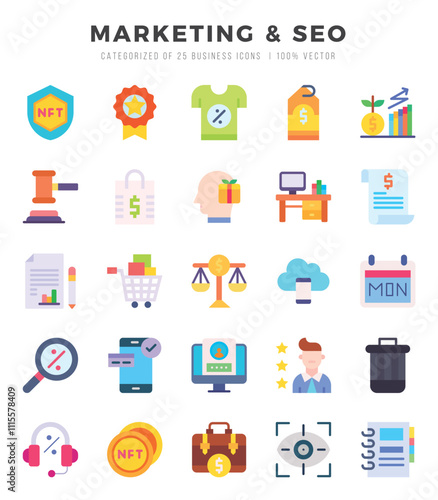 Set of 25 Marketing & Seo Flat Icons Pack.