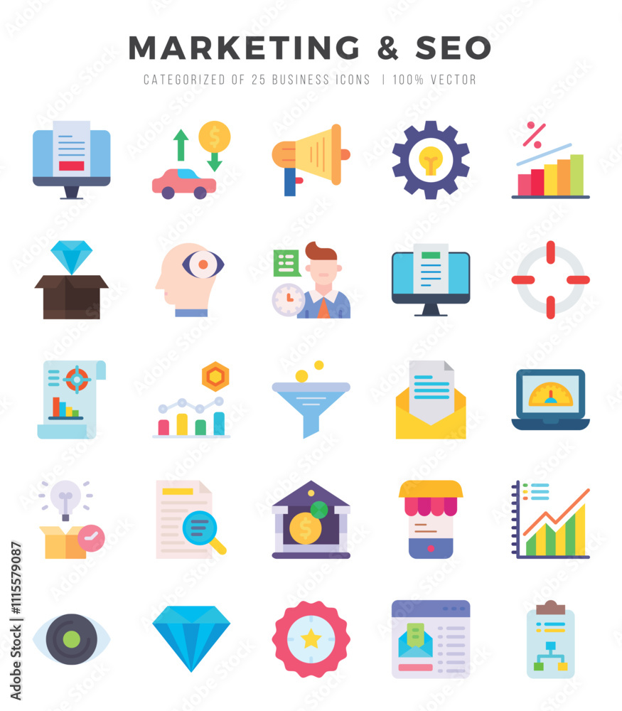 Marketing & Seo icons Pack. Flat icons set. Marketing & Seo collection set. Simple vector icons. Marketing & Seo icons Pack. Flat icons set. Marketing & Seo collection set. Simple vector icons.