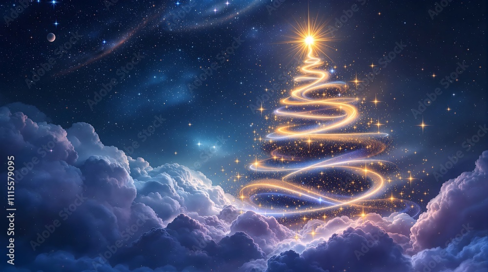 Obraz premium Cosmic Christmas Tree: Fantasy Holiday Image