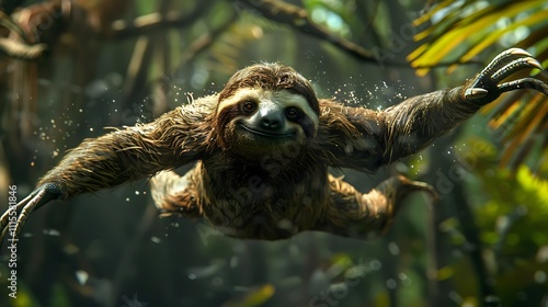 With its arms spread wide like a sloth the creature is inverted