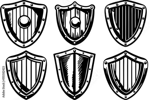 Set of vintage shield, shield icon collection