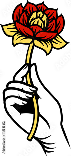 A hand holding a flower des...