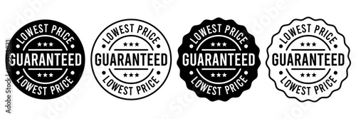 Lowest price guarantee logo, label, badge, icon, sticker, symbol, emblem, stamp, circle, black, line, flat vector, isolated illustration. Lowest price guarantee label for product packaging design.