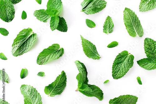 Mint leaves isolated on white background with clipping path, collection
