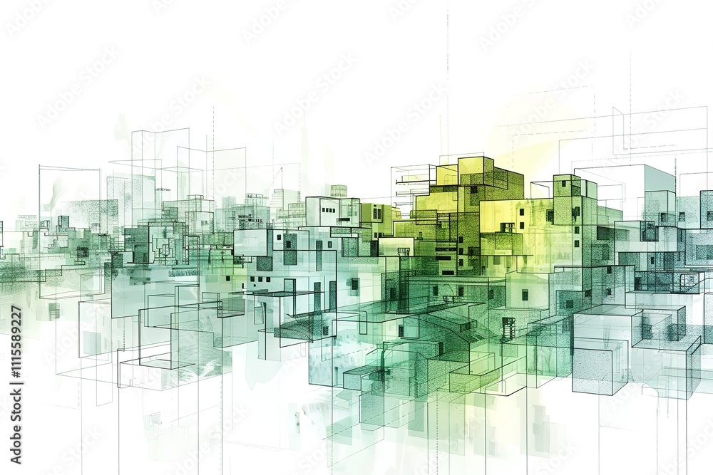 Fototapeta premium 3D illustration. City skyline on white background with reflection. 