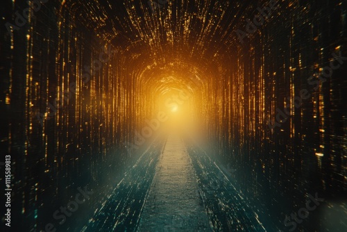 Mysterious light emerges from enigmatic tunnel captivating scene dark environment cinematic perspective fantasy concept photo