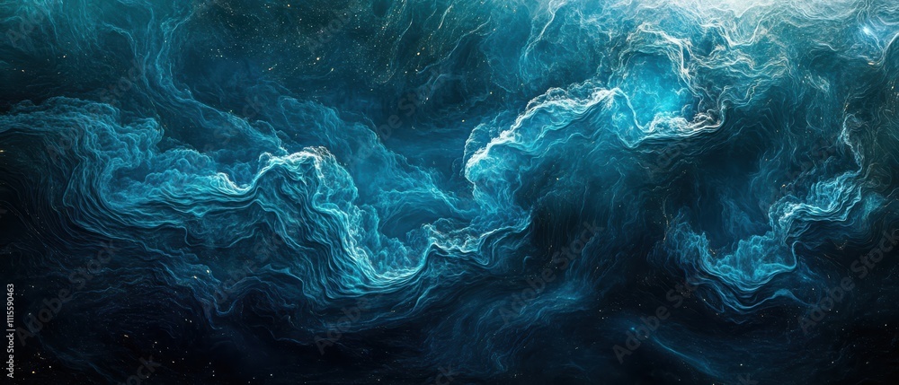 Obraz premium Underwater Abyss with Bioluminescent Particles and Piercing Rays of Light