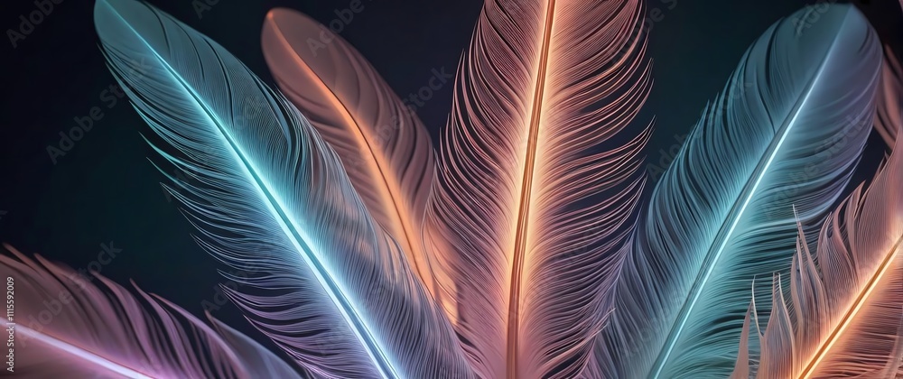 Fototapeta premium Abstract featherlike patterns created with thin delicate lines in pastel hues
