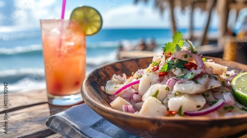 Delicious Seafood Ceviche by the Ocean: A Tropical Beachside Lunch