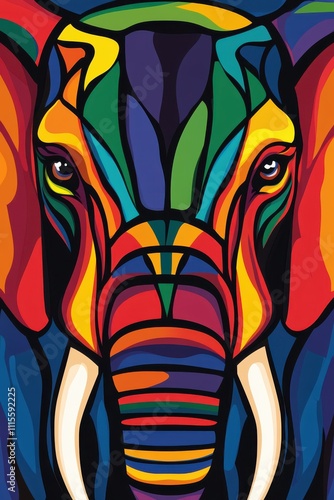 Abstract Pop-Art Inspired African Elephant Face with Bold Color Palette photo