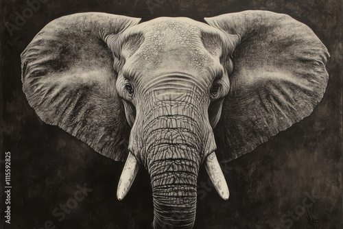 Hyperrealistic Monochromatic Portrait of African Elephant with Detailed Texture photo