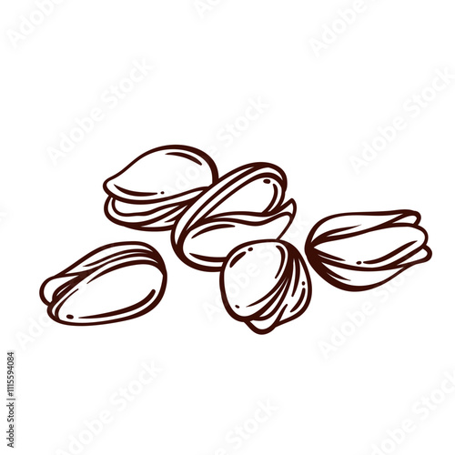 Salted pistachios pile line icon. Outline hand drawn dry nuts in shell, roasted natural seeds for beer party in pub. Oktoberfest food snack mascot, pistachio heap icon vector illustration