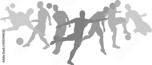 Silhouette soccer football player set. Active sports people healthy players fitness silhouettes concept.