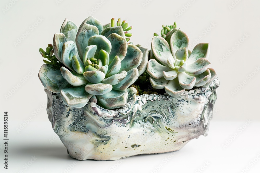 Obraz premium cactus flower and Succulent isolated on white background. and other succulents in pot. 
