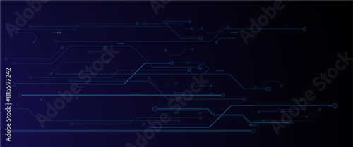 Vector technology lines circuit and dots on blue background, circuit board network connection.