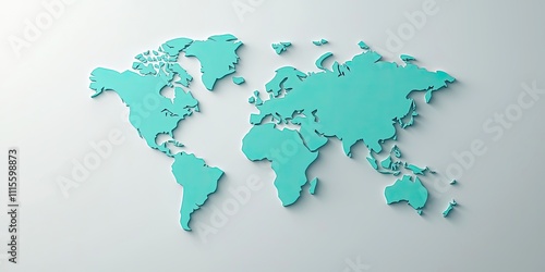 Evolution technology biotechnology concept. Stylized world map in turquoise on a light background, representing global connectivity. photo