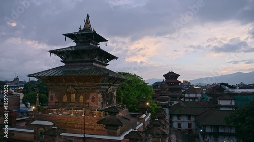Wallpaper Mural Kathmandu Temple at Night in Nepal Under Beautiful Dramatic Sunset Sky with Amazing Sunset Purple Clouds, Durbar Square Temples and Old Historic Buildings in City Centre Torontodigital.ca