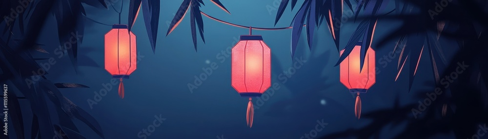 Enchanted Nightscape: Illuminated Bamboo and Lanterns Enchanted Nightscape: Illuminated Bamboo and Lanterns