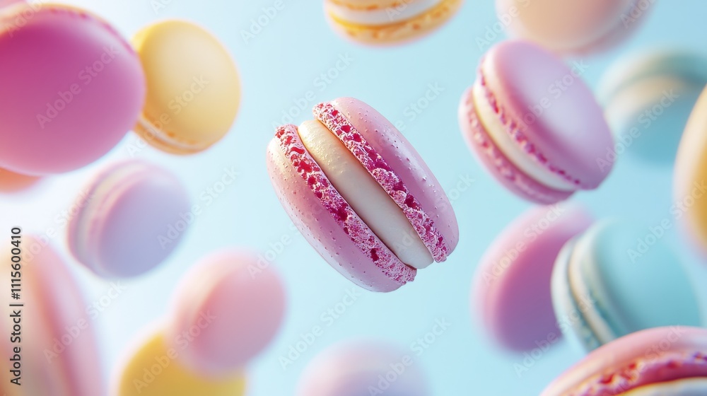 Fototapeta premium Colorful french macaron pastries floating