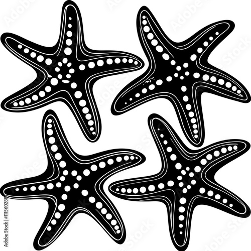 Set of starfish silhouette vector illustration, Starfish icon collection