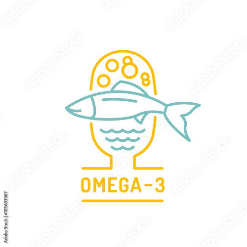Omega 3 fatty acids line icon. Fish oil skincare pictogram.