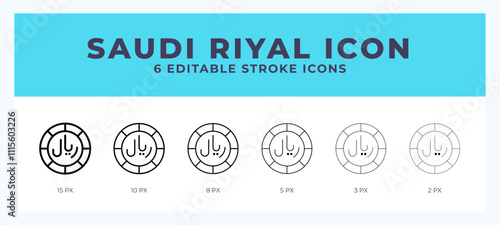 Saudi riyal icon symbol. Isolated. Vector illustration with editable stroke.