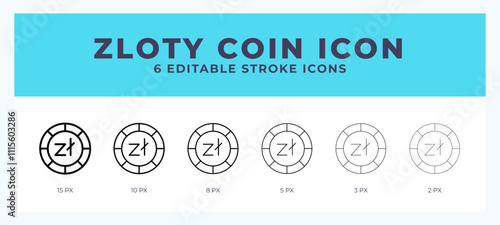 Zloty coin line icon. Thin line. Bold line. Vector illustration.