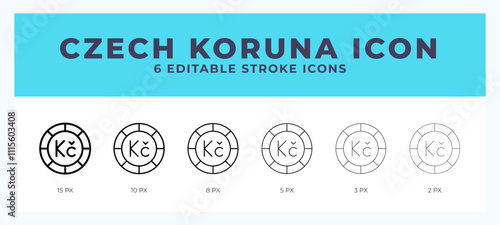 Czech koruna icon vector for web. And mobile app. Editable stroke outline icon.