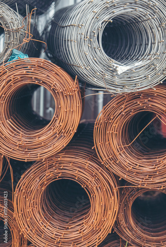 Vertical horizon Mesh wire rolls of iron stainless steel, galvanized metal sheets construction material. Vertical wire mesh rolls farm fence. Net wire mesh roll engineer Construction malleable steel