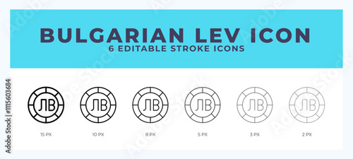 Bulgarian lev icon set with different stroke. Design elements for logo. Vector illustration.