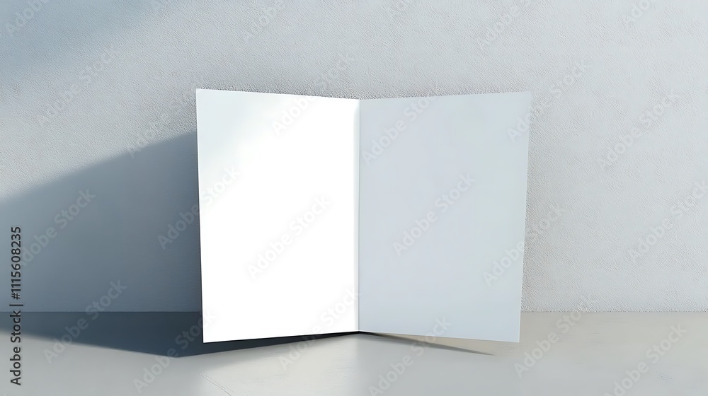 Fototapeta premium Clean A3 half-fold brochure blank white template, perfect for mockups, presentation designs, and 3D illustration projects.