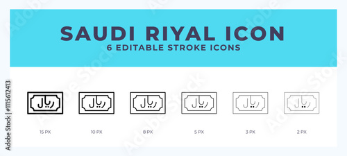 Saudi riyal icon set with different stroke. Design elements for logo. Vector illustration.