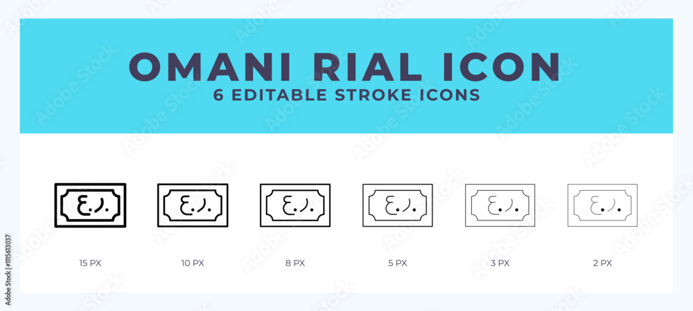 Omani rial icon set with different stroke. Design elements for logo. Vector illustration.