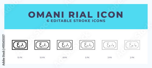 Omani rial icon set with different stroke. Design elements for logo. Vector illustration.