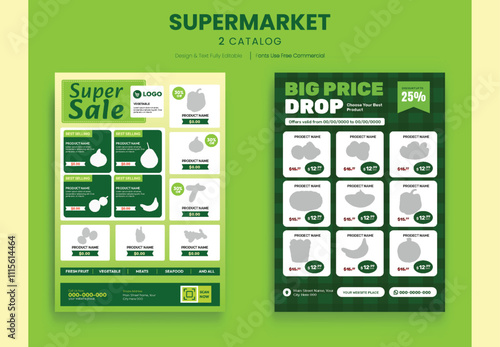 Supermarket product promotion flyer template. Supermarket flyer with discounts. organic grocery banner for supermarket product catalog