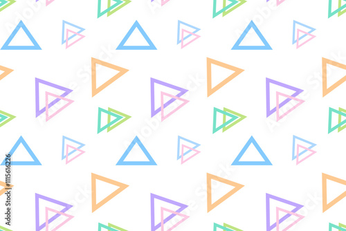 Seamless pattern featuring colorful hollow triangles arranged in various sizes and orientations on a white background.