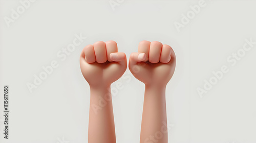 3D Cartoon Hands, Raised Fists Illustration
