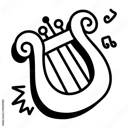 A hand drawn icon of lyre instrument 

