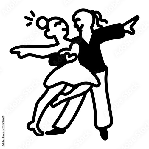 Ballet couple dancing icon in doodle style 

