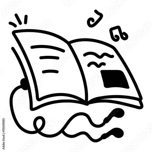 Music book with handsfree, hand drawn icon 


