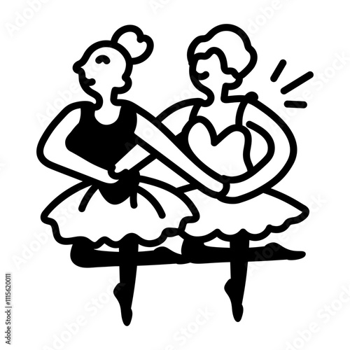 A doodle icon of dancing ballet girls 

